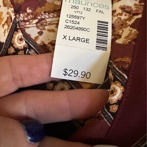 Maurices Paisley Print Blouse in Burgundy and Rust